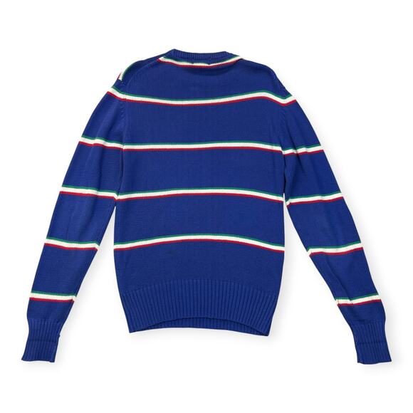 Vintage Boston Traders Mens Knit Sweater Striped Crew Neck Tight Knit Med Navy - Picture 3 of 12